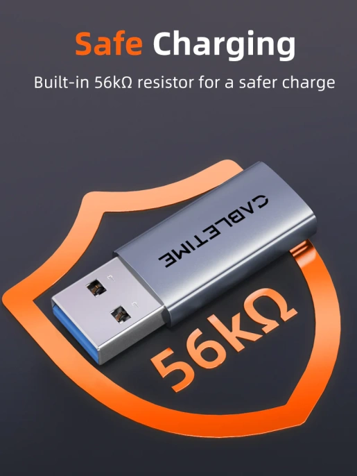 Адаптер CABLETIME CP80G (CT-AMCF10-AG) 10 Гбит/с USB3.2 A Male to USB -C Female OTG алюминий