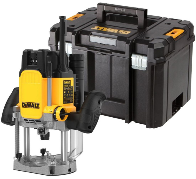 Фрезер DeWalt DWE625KT-QS (вертикальный, погружной, тип двигателя: щеточный, источник питания: сеть, мощность: 2300Вт, размер цанги: 12, 6, 8мм, рабочий ход фрезы: 80мм, Max диаметр фрезы: 50мм, 9000-20000об/мин, длина кабеля: 2.5м, уровень шума: 95дБ (А)