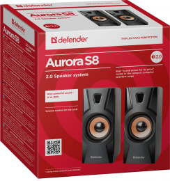 Колонки Defender Aurora S8, 2.0, черный [65408]
