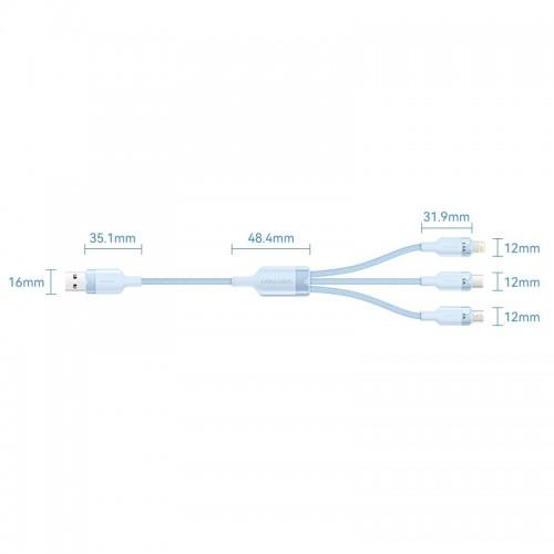Кабель Vention 3 в 1 USB 2.0 AM/ Micro-B, USB-C, Lightning M - 1.5м. Черный 6A, шт. CTRBG