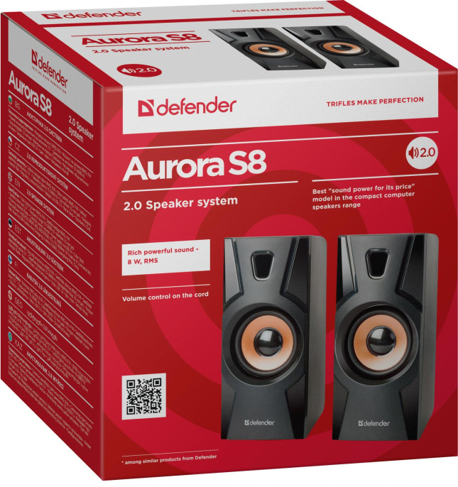 Колонки Defender Aurora S8, 2.0, черный [65408]