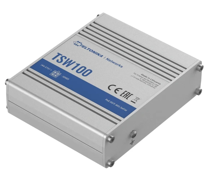Коммутатор Teltonika TSW100 SW1000000 INDUSTRIAL UNMANAGED POE+ SWITCH 120W budget 5x Gigabit RJ45 312828