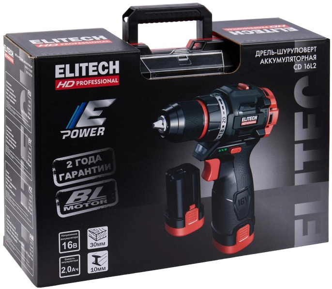 Дрель-шуруповерт Elitech CD 16L2 E2201.039.01 32Вт аккум. патрон:быстрозажимной кейс в комплекте 205715