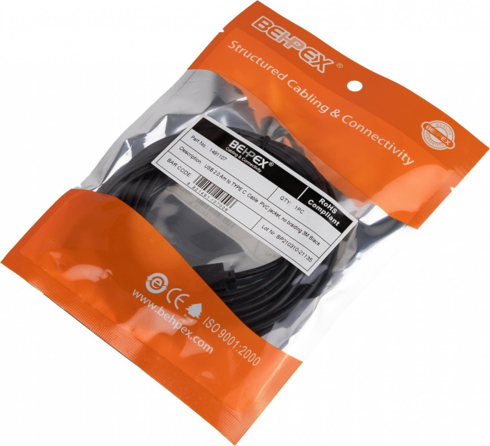 Кабель USB m -USB Type-C m 3м черный BEHPEX