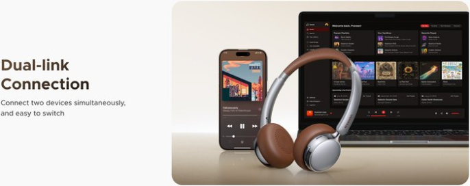Наушники беспроводные накладные UGREEN HP207 75629 Studio Plus Bluetooth Active Noise-Cancelling Headphones. Цвет: серебристо-коричневый (75629_)