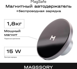 Держатель Magssory KIT002 магнитный беспров.з/у. серый для смартфонов