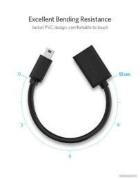 Кабель UGREEN US249 10383 Mini USB 5Pin Male To USB 2.0 A Female OTG Cable. Длина 10 см. Цвет: черный (10383_)