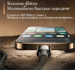 Кабель Romoss CB303A,  USB Type-C (m) -  USB (m),  2м,  MFI,  черный