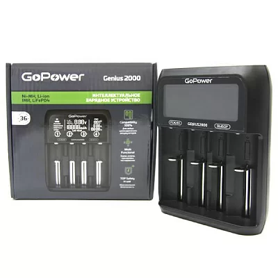 З/У для аккумуляторов GoPower Genius2000 Ni-MH/Ni-Cd/Li-ion/IMR/LiFePO4 4 слота (1/40) 00-00017019