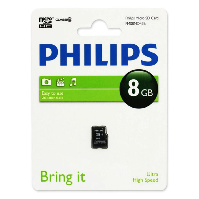 Флеш карта microSD 8GB PHILIPS microSDHC Class 10 FM08MD45B/97