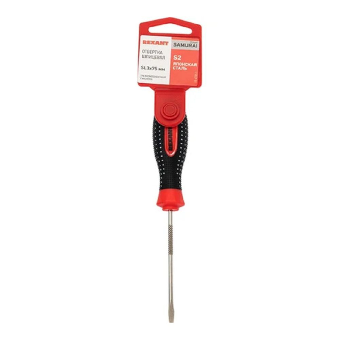 Rexant 12-4721-1 Отвертка шлицевая SL3x75mm, трехкомпонентная рукоятка сталь, S2