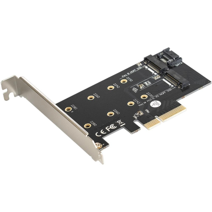 Переходник ExeGate EXE-509 M.2 B key - SATA + M.2 M Key - PCI-E x4, для установки SSD M.2 B key и M key в слот PCI-E EX283713RUS