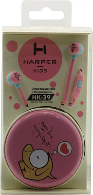 Наушники с микрофоном HARPER KIDS HK-39 Pink (шнур 1.2м)