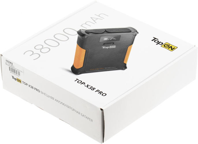 Внешний аккумулятор (Power Bank) TOPON TOP-X38PRO,  38000мAч,  черный/оранжевый [103362]