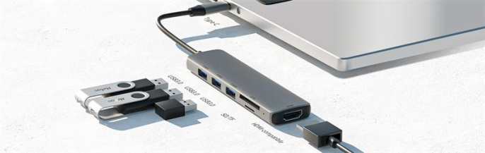 NETAC USB HUB Переходник Netac WF14 WF14GYCN USB Type-A 3.0 x 3, HDMI 4K@30Hz, SDXC, microSDXC, Серебристый