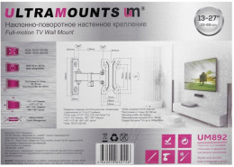 Кронштейн для телевизора Ultramounts UM892 черный 13"-27" макс.30кг настенный поворотно-выдвижной и наклонный