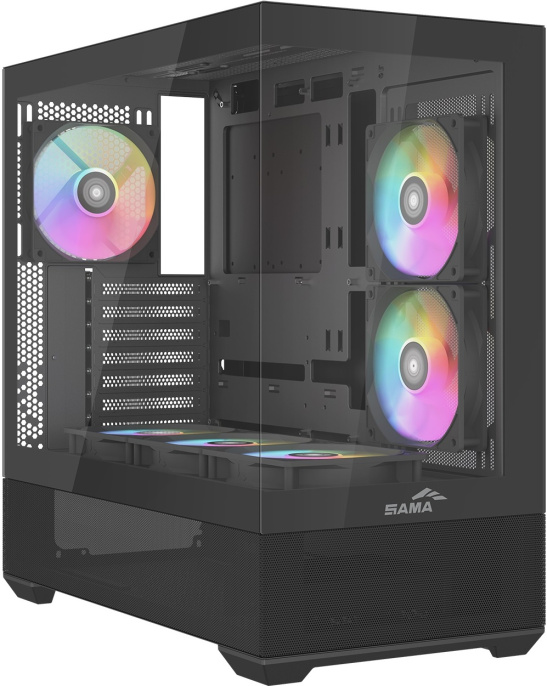 Корпус ПК без блока питания Case SAMA V40 Black, Midi-Tower, TG, 6x120mm ARGB, 2xUSB 3.0 + 1xUSB 3.1 Type-C, ATX, mATX, mITX Black V40-BKADA6X1-GL