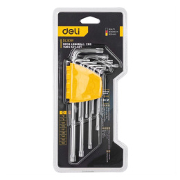 Набор шестигранных ключей TORX сверхдлинных Deli DL3091 9шт размеры Т10,Т15,Т20,Т25,Т27,Т30,Т40,Т45,Т50, пластиковый держатель