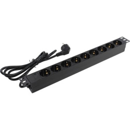 Блок розеток с кабелем с евровилкой ExeGate ServerPro PDU-19H902 Al-9S-EU1.8CU (19", 1U, Алюминий, 9*EU/Тип F(Schuko), кабель с евровилкой VDE-250V-16A-3*1.5mm2, медь, 1.8 метра, индикатор питания, черный, RTL) EX280848RUS