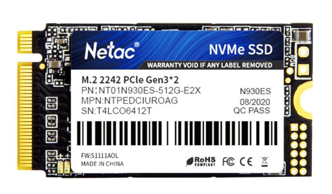 SSD накопитель NETAC N930ES NT01N930ES-512G-E2X 512ГБ, M.2 2242, PCIe 3.0 x2,  NVMe,  M.2