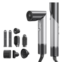 Стайлер Trouver Master 10 MyltiStyler Lunar Silver AMMA10 максимальная скорость потока воздуха: 55 м/с, номинальная мощность: 1600 Вт, двигатель: 110 000 об/мин, интеллектуальное распознавание насадок, укладка с помощью эффекта Коанда, автоматическая п