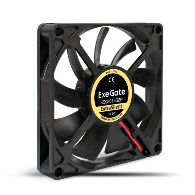 Вентилятор 12В DC ExeGate ExtraSilent ES08015S2P (80x80x15 мм, Sleeve bearing (подшипник скольжения), 2pin, 1600RPM, 16dBA) EX295233RUS