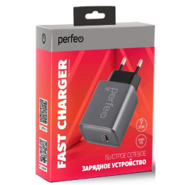 PERFEO Сетевое зарядное устройство с разъемом TYPE-C, 20W, серый I4668