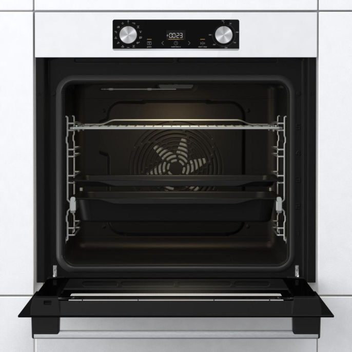 Духовой шкаф электрический Gorenje BOS6737E06WG, 77л, дверца с 2 стеклами, белый/нержавеющая сталь