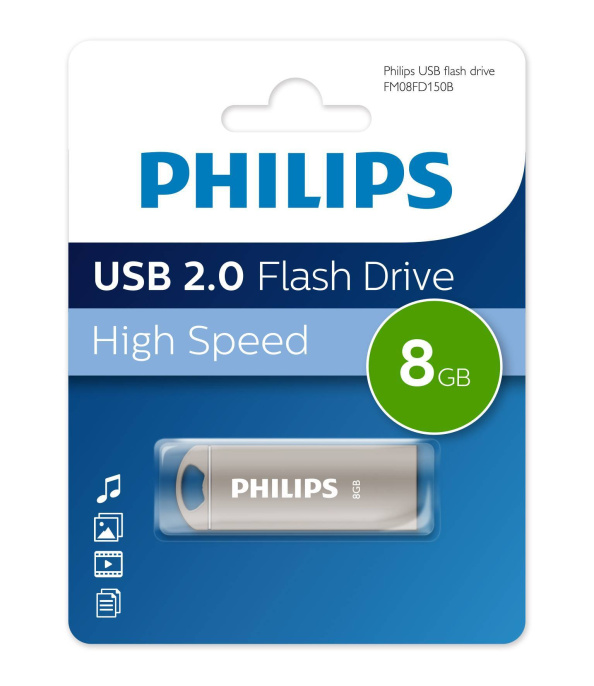 Флеш накопитель 8GB PHILIPS IRON 2.0 8GB, USB 2.0 (FM08FD150B/97)