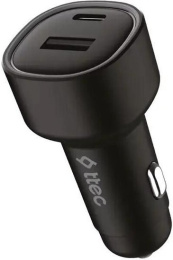 Автомобильное зарядное устройство TTEC 2CKP02CS SmartCharger Duo PD 48W Car Fast Charger USB-C+USB-A с кабелем USB-C-USB-C 3A. Цвет: черный (2CKP02CS)