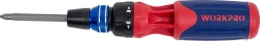 Отвертка WorkPro WP221063 (с трещоткой, конструкция с автоматической блокировкой и храповым механизмом быстрой загрузки, 6шт 1/4 дюйма двухсторонние биты S2 из стали с шестигранным хвостовиком, хранящиеся в ручке, в комплект входят 6 двухсторонних отверто