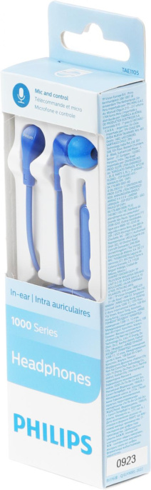Наушники Philips TAE1105BL/00, 3.5 мм, внутриканальные, синий