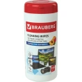 Салфетки для экранов всех типов и пластика BRAUBERG туба, 100 шт, влажные 513321