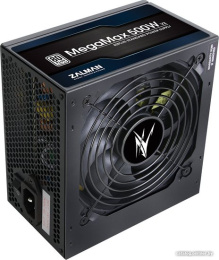 Блок питания Zalman MegaMax 500W (ZM500-TXIIv2) (Intel ATX 12V Ver2.31, APFC, 80Plus, 3,3V-22А, 5V-20А, 12V-37.5А, -12V-0.5А, 5Vsb-3А, 24pin, 1х4pin, 1х8pin, 2х6+2pin, 6хSATA, 1хFDD, 3xIDE, защиты: OPP/OVP/UVP/SCP, размер кулера: 120мм, гидродинамический
