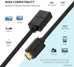 Кабель UGREEN 20137 Mini HDMI Male to HDMI Female Adapter. Длина: 22 см. Цвет: черный