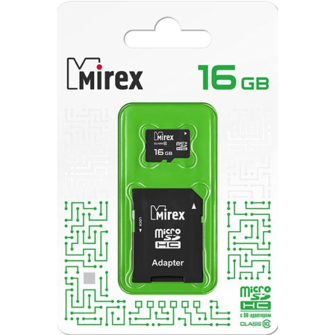 Карта памяти MicroSDHC 16Gb Class 10 MIREX с адаптером 13613-AD10SD16
