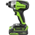 Винтоверт ударный GreenWorks GD24ID3, 24V, б/щет, 0-2800об/мин, 4000уд/мин, HEX 1/4", 300Нм, 3 режима, 1x2Ач, ЗУ, коробка 3802807VUA