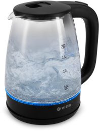 Чайник электрический Vitek VT-7032 1.8л. 1850Вт прозрачный/черный корпус: стекло