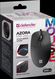 Мышь проводная DEFENDER Azora (Азора) MB-241 черный (USB, 1200dpi, 3but) (52241)