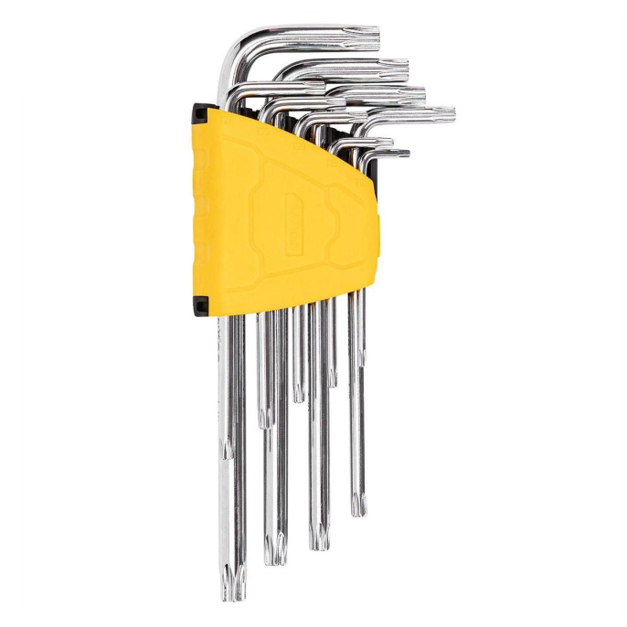Набор шестигранных ключей TORX сверхдлинных Deli DL3091 9шт размеры Т10,Т15,Т20,Т25,Т27,Т30,Т40,Т45,Т50, пластиковый держатель