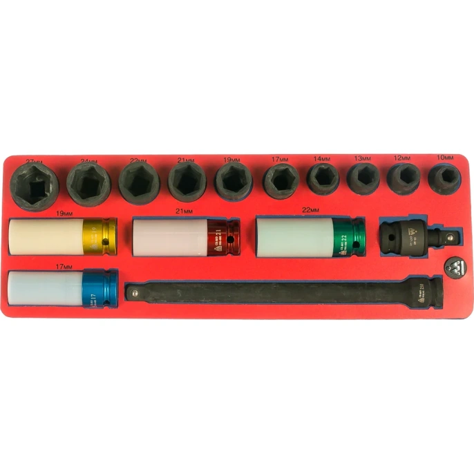 Набор ударных головок (1/2”, с принадлежностями, ложемент, 16 предметов) МАСТАК 5-05416