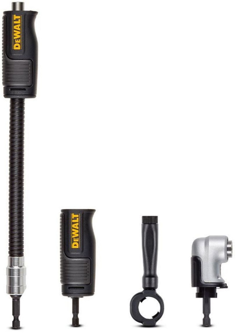 Насадка для дрели DeWalt DT20502-QZ угловая, ударная, с гибкостью 180° для сверления и заворачивания крепежа в ограниченных местах и труднодоступных пространствах, с фирменной запатентованной антивибрационной конструкцией, хвостовик HEX 1/4'', комплектац