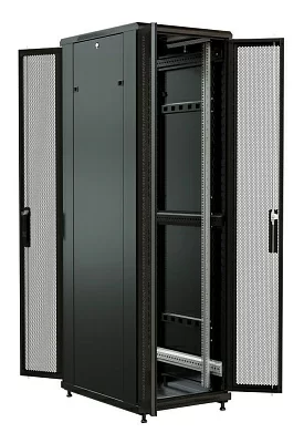 Шкаф серверный WRline (WR-TT-4268-DD-RAL9004) напольный 42U 600x800мм пер.дв.перфор.2ств. задн.дв.перфор.2-хст. 2 бок.пан. 800кг черный 710мм 2055мм IP20 сталь