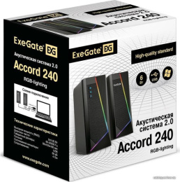 Акустическая система 2.0 ExeGate Accord 240 (питание USB, 2х3Вт (6Вт RMS), 60-20000Гц, цвет черный, RGB подсветка, Color Box) EX289688RUS