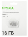 Флешка USB Digma DRIVE2 16ГБ, USB2.0, серебристый [dgfum016a20sr]