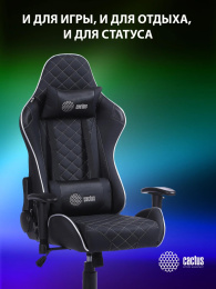 Кресло игровое Cactus CS-CHR-030BLS, экокожа, до 120кг, регулируемые 2D подлокотники,  черный/серебристый