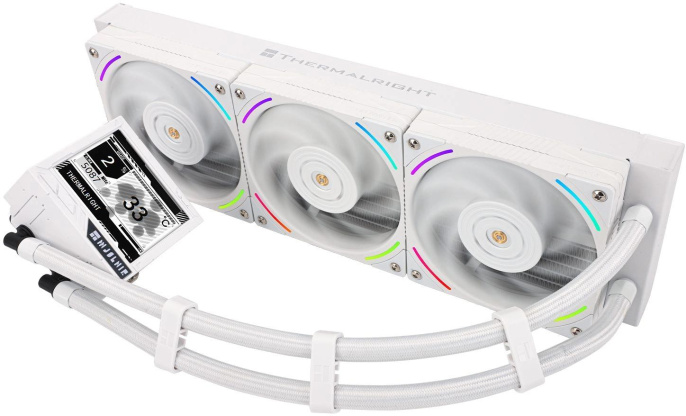 Водяное охлаждение для процессора Water Cooling System Thermalright Mjolnir Vision 360 360mm, LED, White, ARGB/ Fans: 3x120mm, 69CFM, 27dBA, 2150RPM/ Pump height 65mm, Rad thickness 27mm/ S: 1700, 1200, 1851, 115X, 2011, 2066, AM5, AM4 (M-VISION-360-WH-A