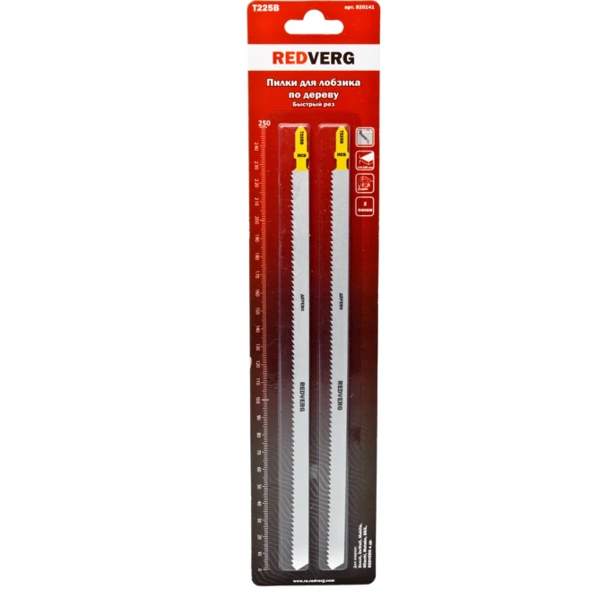 Пилка для лобзика по дереву, ДСП Т225В быстрый рез, HCS, 2 шт. REDVERG 6623543