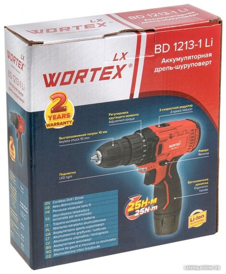 Аккум. дрель-шуруповерт WORTEX LX BD 1213-1 Li в кор. 12 В, 25 Н*м, 1х1.5 А*ч, БЗП 10 мм 1329350