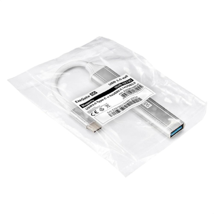 Exegate EX298168RUS USB-Хаб концентратор 4-в-1 ExeGate DUB-3213C кабель-адаптер USB3.0 Type-C -- 3xUSB2.0, 1xUSB3.0, Plug&Play, Серебристый